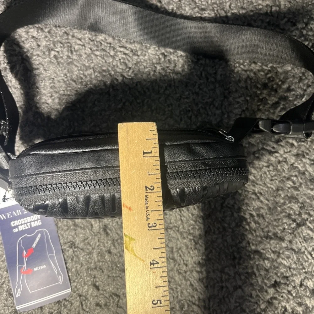 Nautica Deckmate Pouch Black Embossed Logo RFID Crossbody Belt Bag New With Tags
